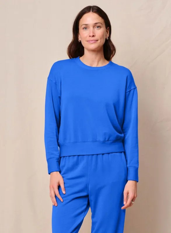 Softest Fleece Crewneck Pullover in Cobalt made by Stateside