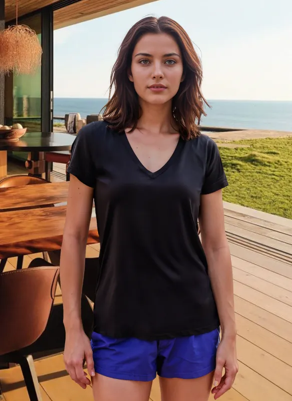 Supima Slub Short Sleeve V-Neck T-Shirt in Black sold by Stateside