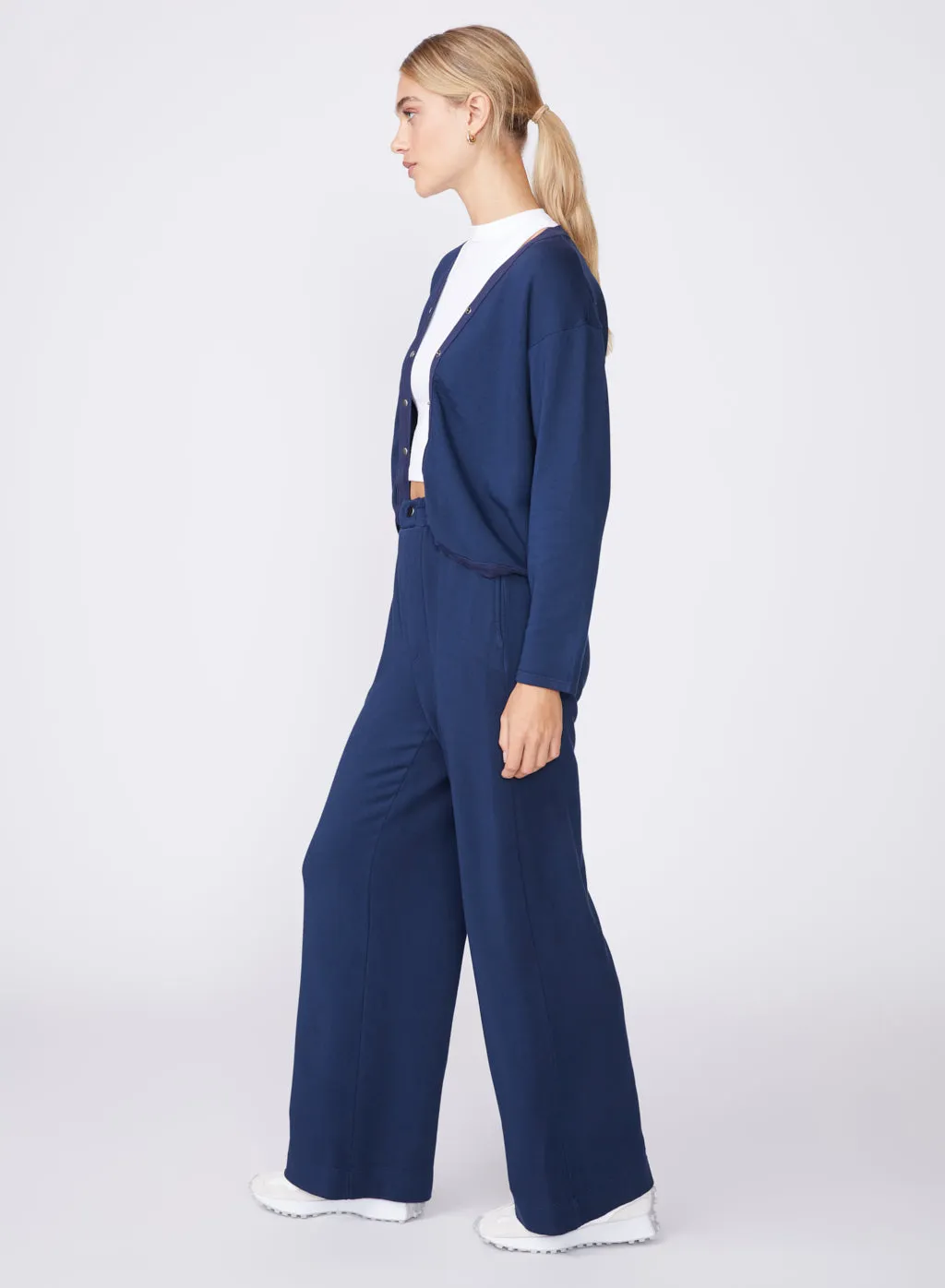 Softest Fleece Snap Wide Leg Pant in New Navy sold by Stateside product image thumbnail 3