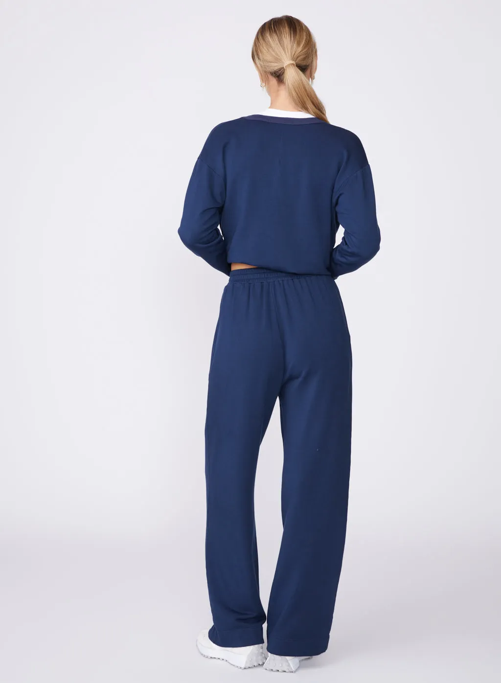 Softest Fleece Snap Wide Leg Pant in New Navy sold by Stateside product image thumbnail 4