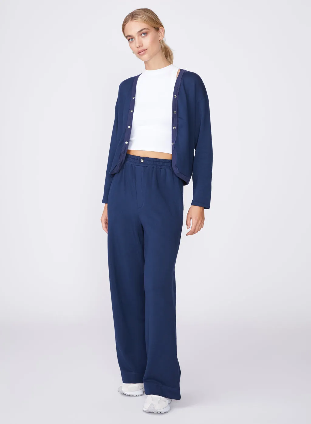 Softest Fleece Snap Wide Leg Pant in New Navy sold by Stateside product image thumbnail 2