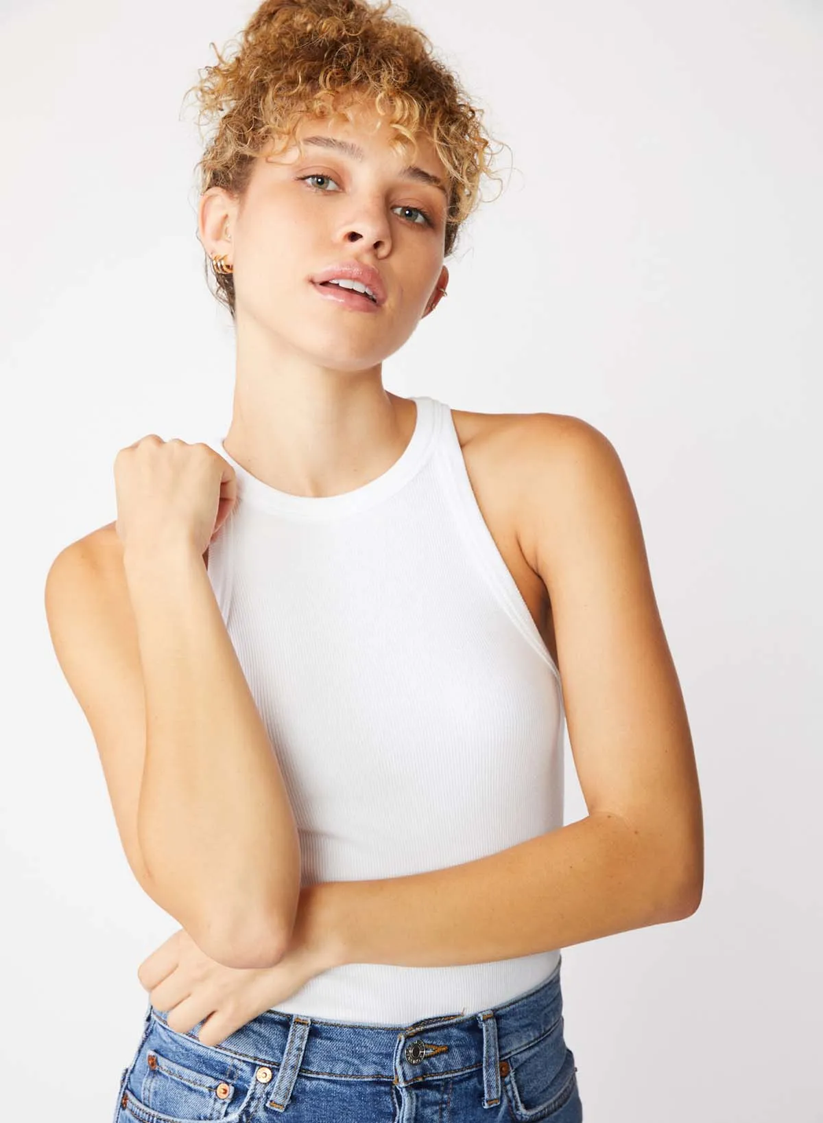 Stateside 2X1 Rib High-Neck Tank in White sold by Stateside
