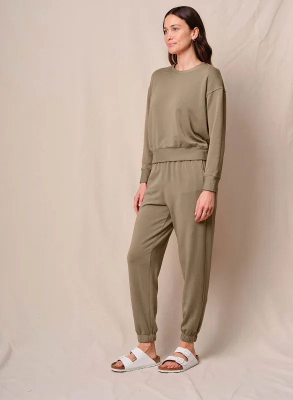 Softest Fleece Crewneck Pullover & Softest Fleece Sweatpant in Bay Leaf made by Stateside
