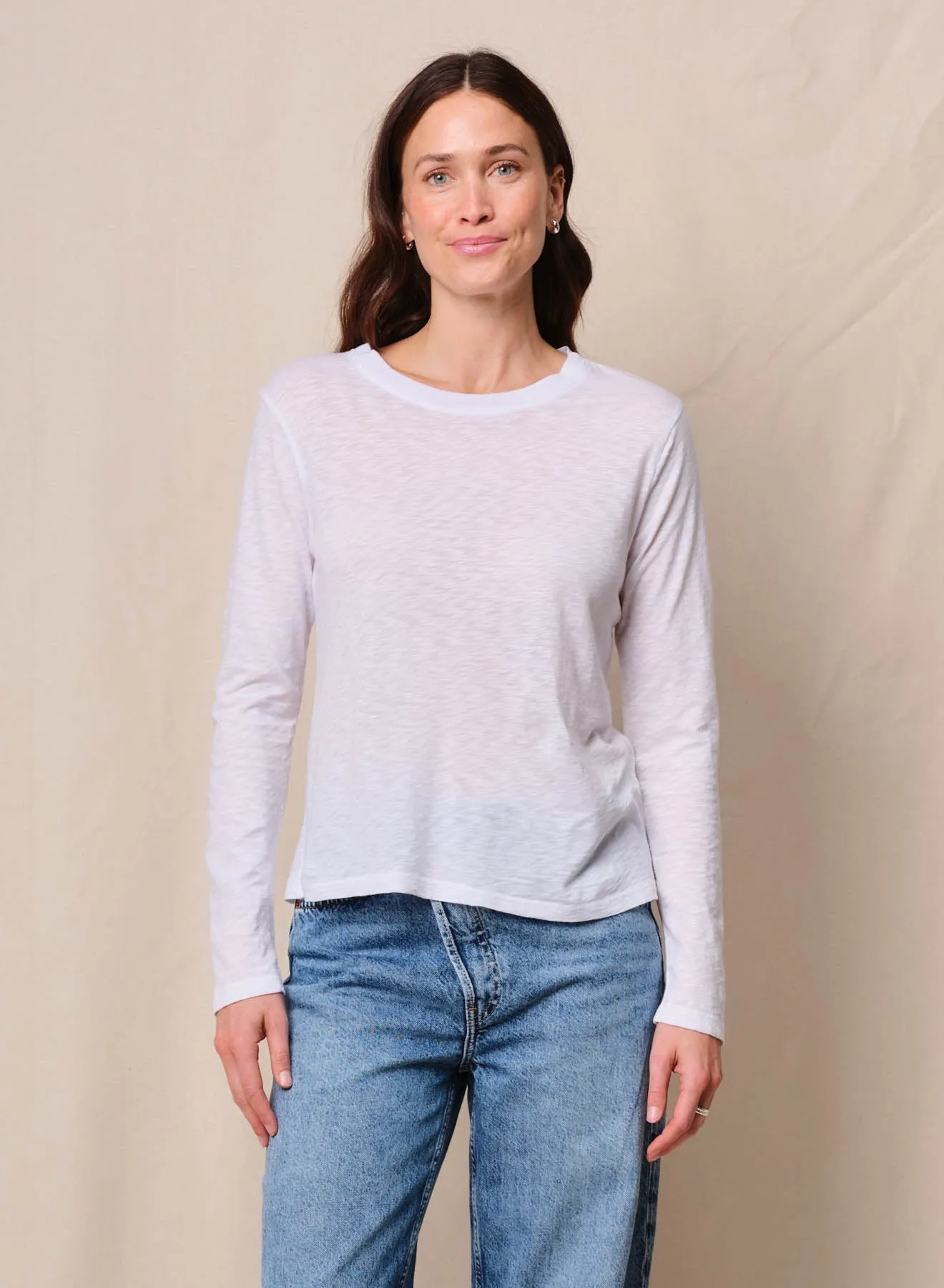 Supima Slub Jersey Long Sleeve Crew in White sold by Stateside