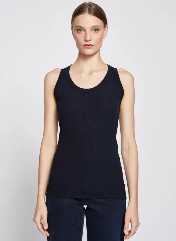 2x1 Fine Rib Scoop Neck Racerback Tank in Black made by Stateside