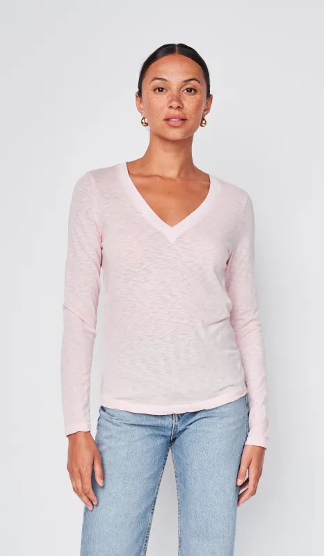 Supima Slub Jersey Long Sleeve V-Neck in Ballet Pink made by Stateside