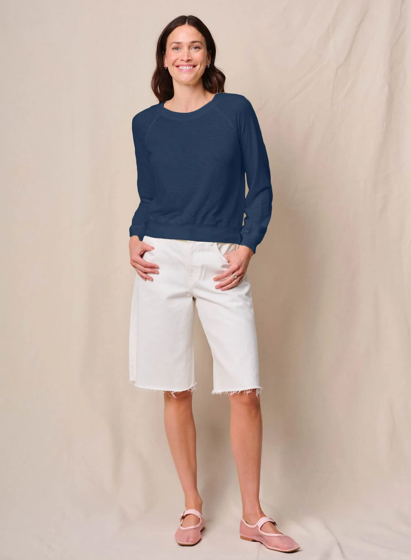 Supima Slub Raglan Sweatshirt Tee in New Navy sold by Stateside product image thumbnail 2