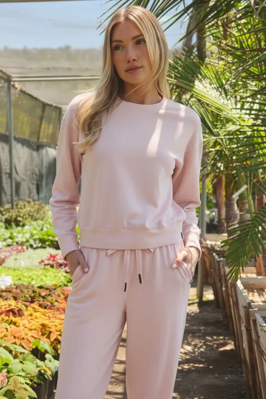 Softest Fleece Crewneck Pullover in Ballet Pink made by Stateside