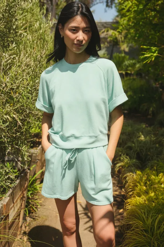 Softest Fleece Short Sleeve Raglan Pullover in Crystal Blue made by Stateside