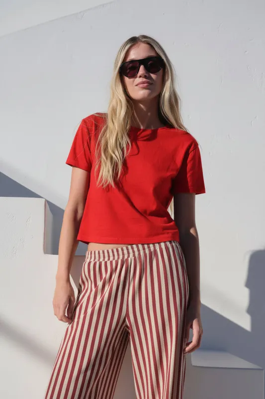 Cloud Jersey Short Sleeve Crew in Poppy made by Stateside