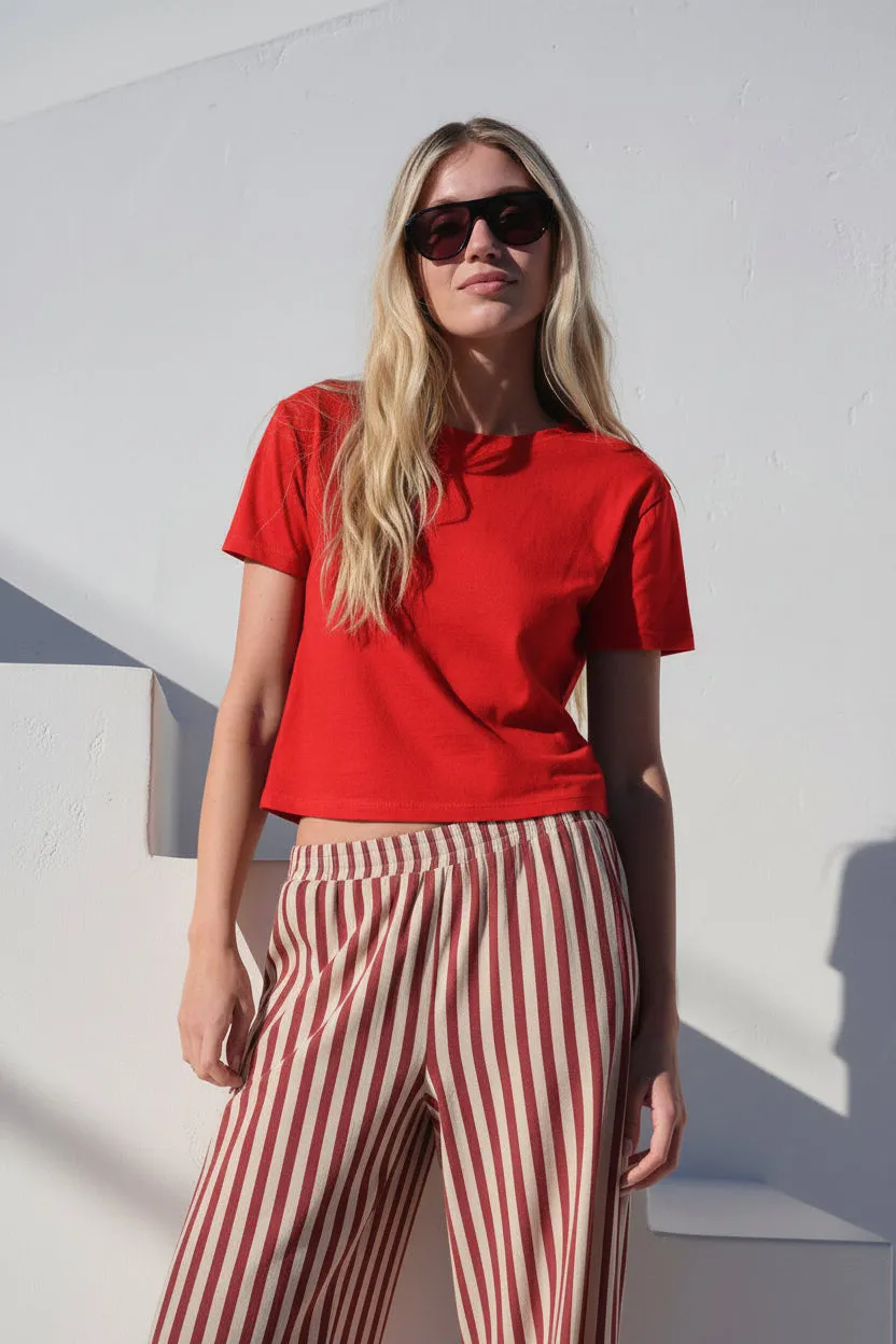 Cloud Jersey Short Sleeve Crew in Poppy sold by Stateside