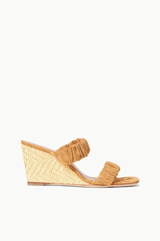 FRANKIE WEDGE | CASHEW SUEDE NATURAL RAFFIA made by STAUD
