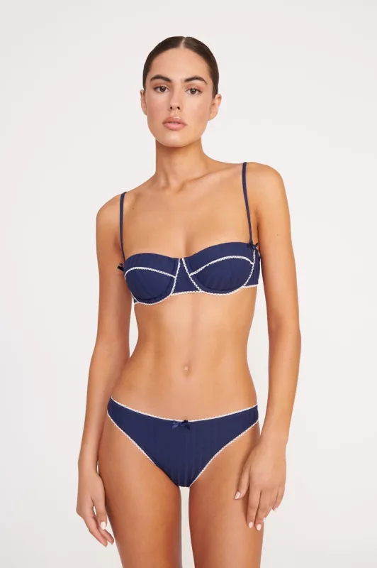 JO BALCONETTE BIKINI TOP | NAVY WHITE sold by STAUD