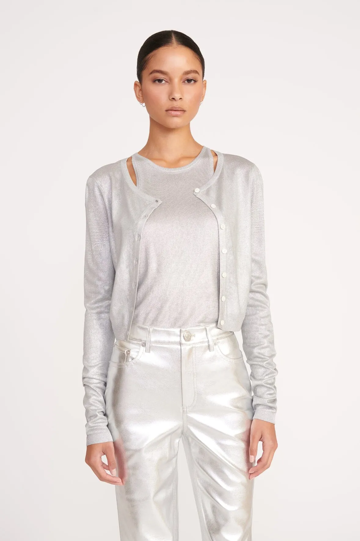 DEANNA CARDIGAN | SILVER sold by STAUD