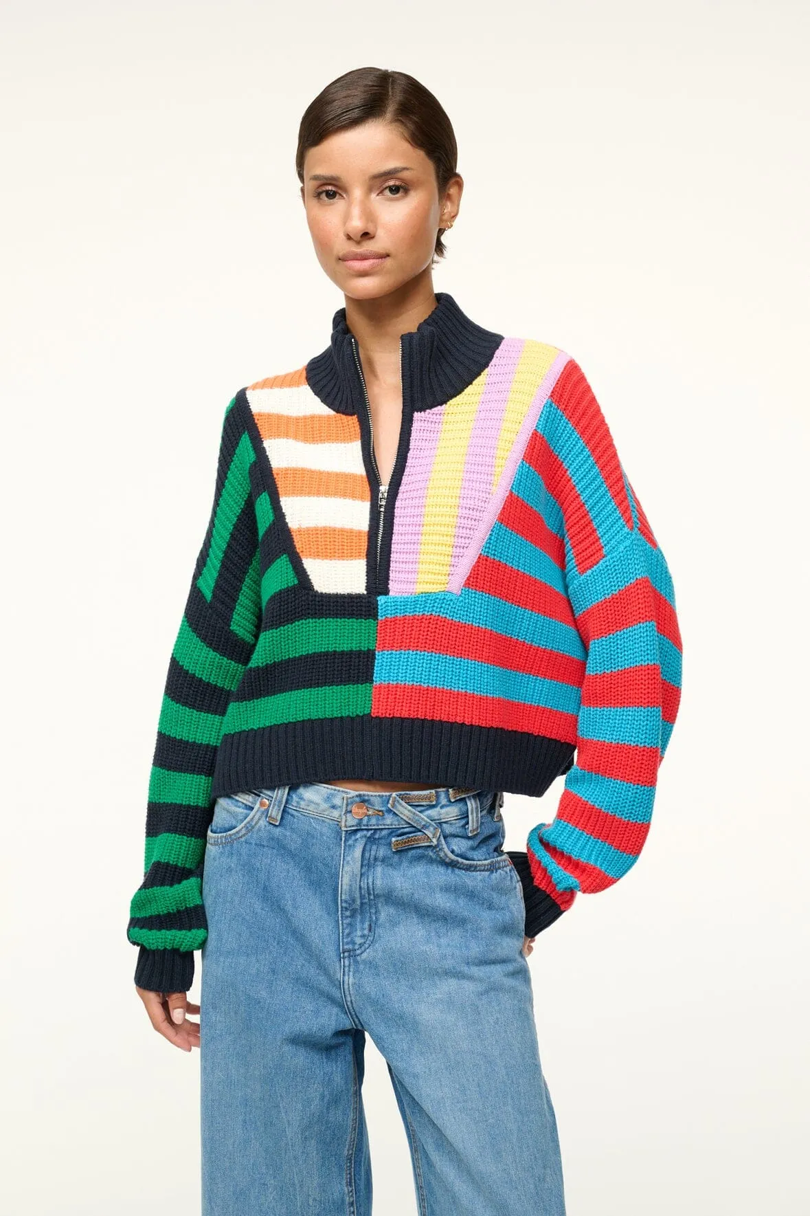 CROPPED HAMPTON SWEATER | CABANA STRIPE MULTI sold by STAUD product image thumbnail 4