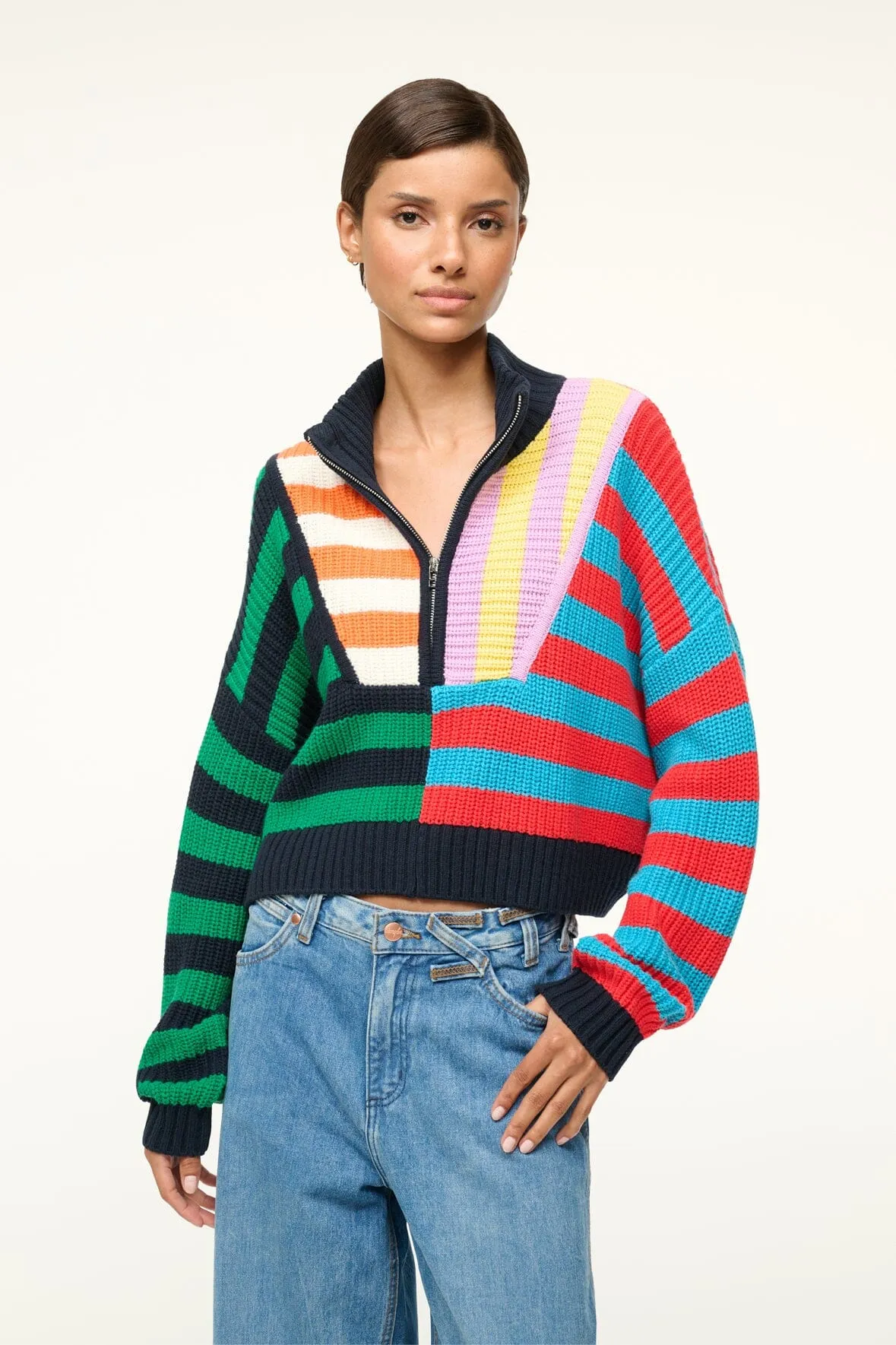 CROPPED HAMPTON SWEATER | CABANA STRIPE MULTI sold by STAUD