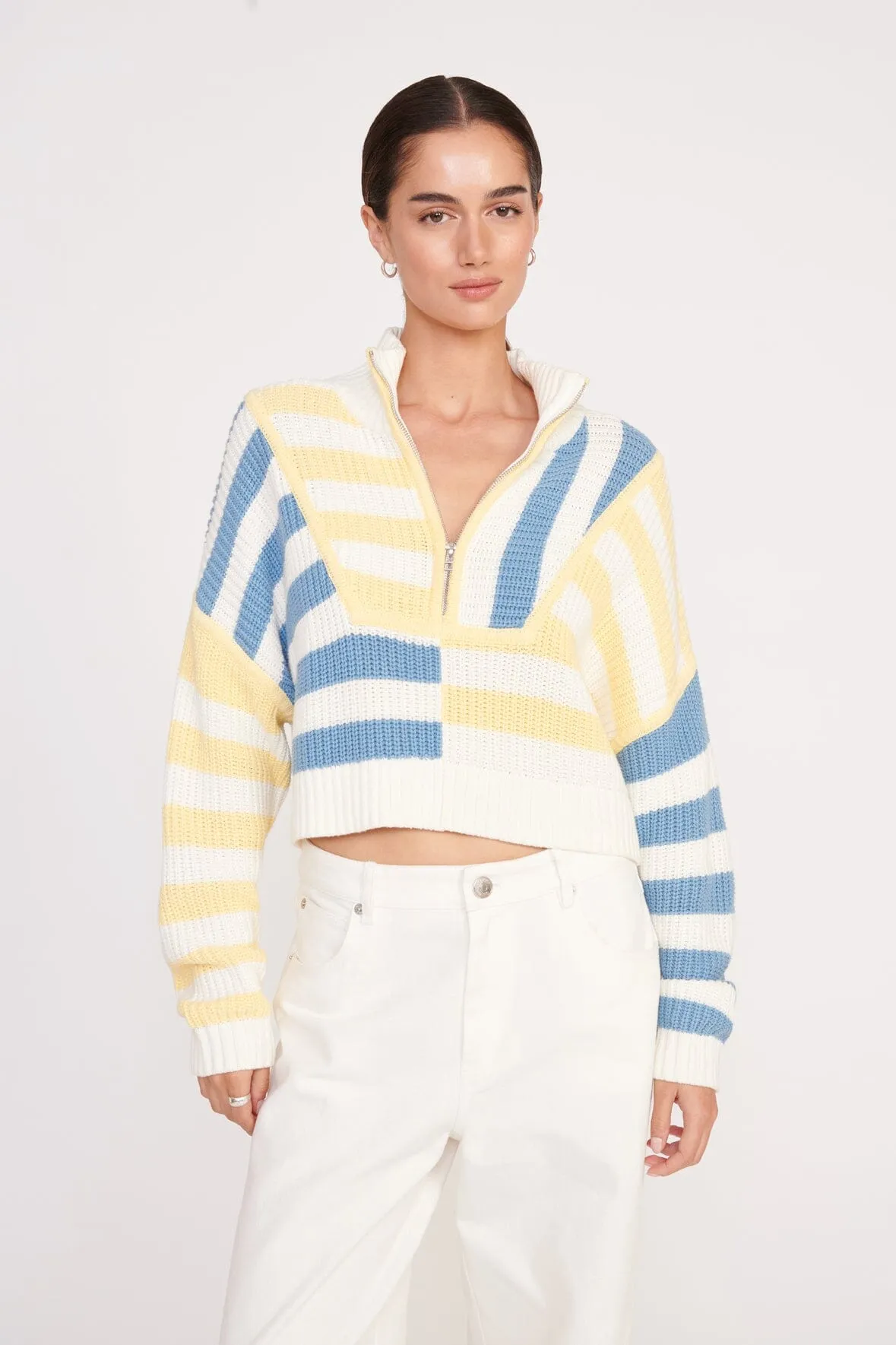CROPPED HAMPTON SWEATER | BUTTERCUP SEASHORE STRIPE sold by STAUD