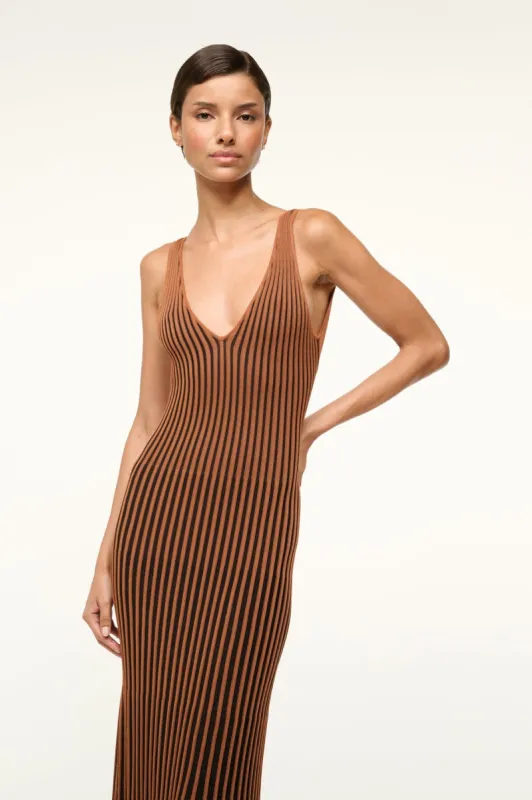 staud claretta backless pleated rib-knit dress STAUD, Claretta Dress in Sunburst, Size Medium