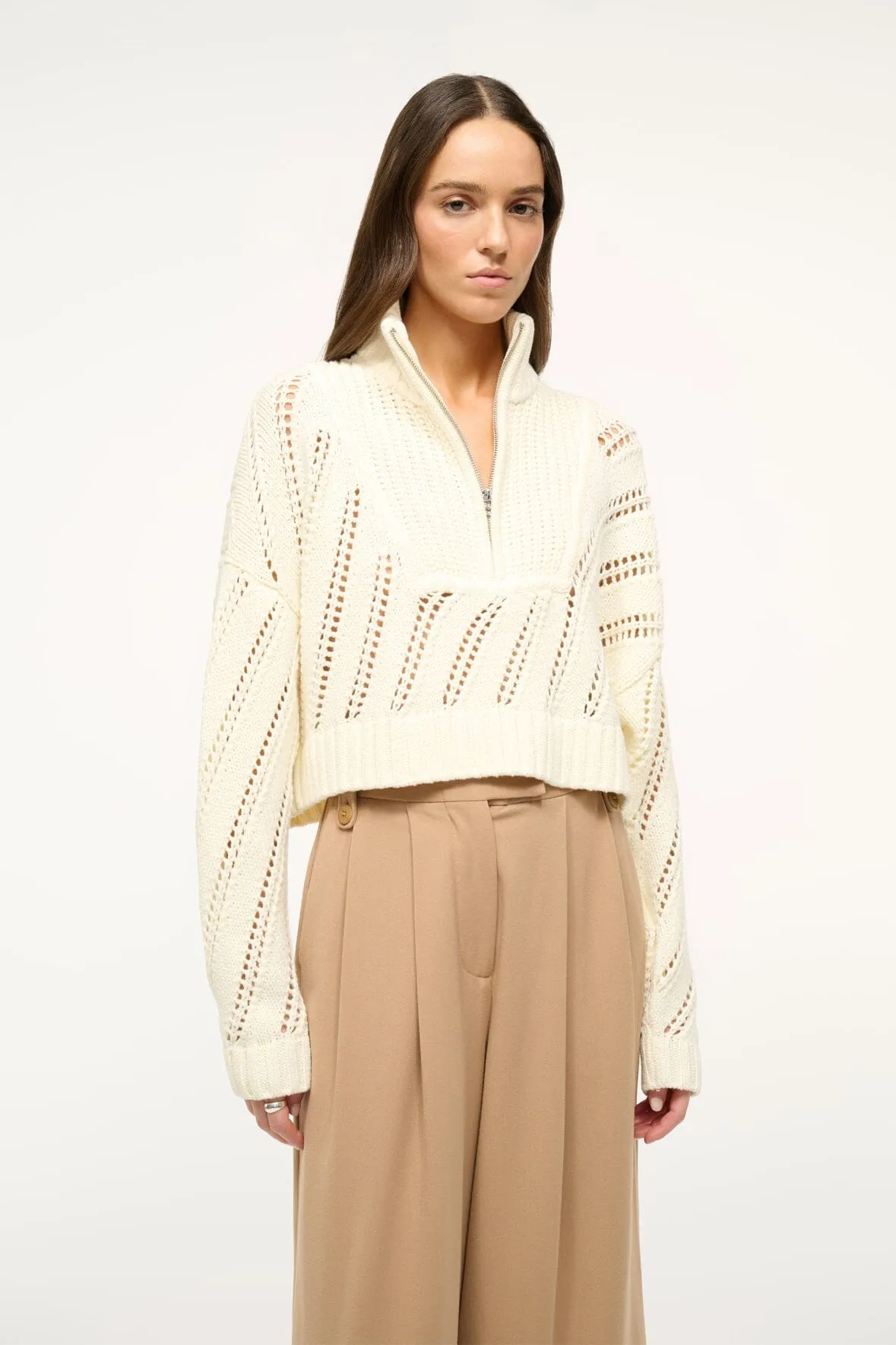 CROPPED HAMPTON SWEATER | IVORY sold by STAUD