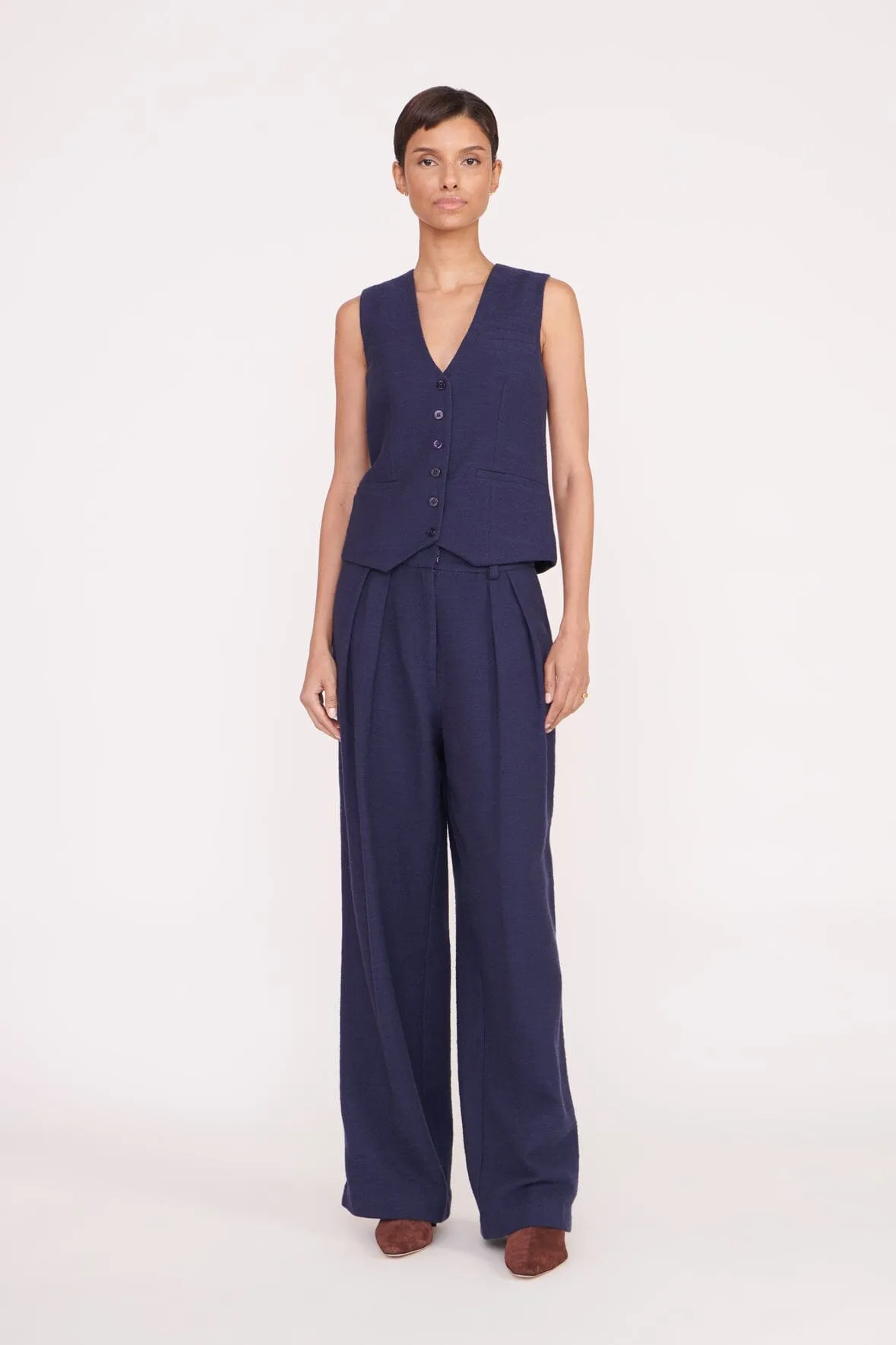 LUISA PANT | NAVY SUITING sold by STAUD