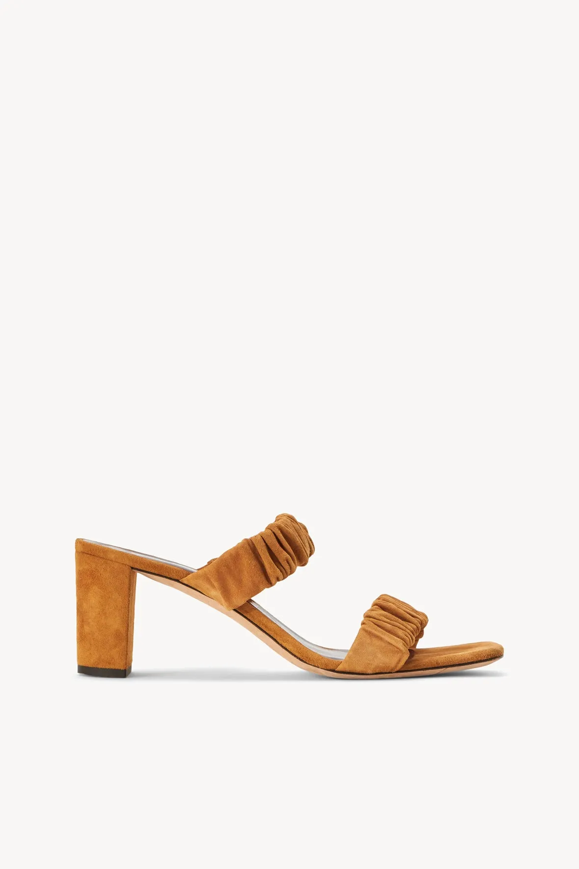 FRANKIE RUCHED SANDAL | CASHEW SUEDE sold by STAUD