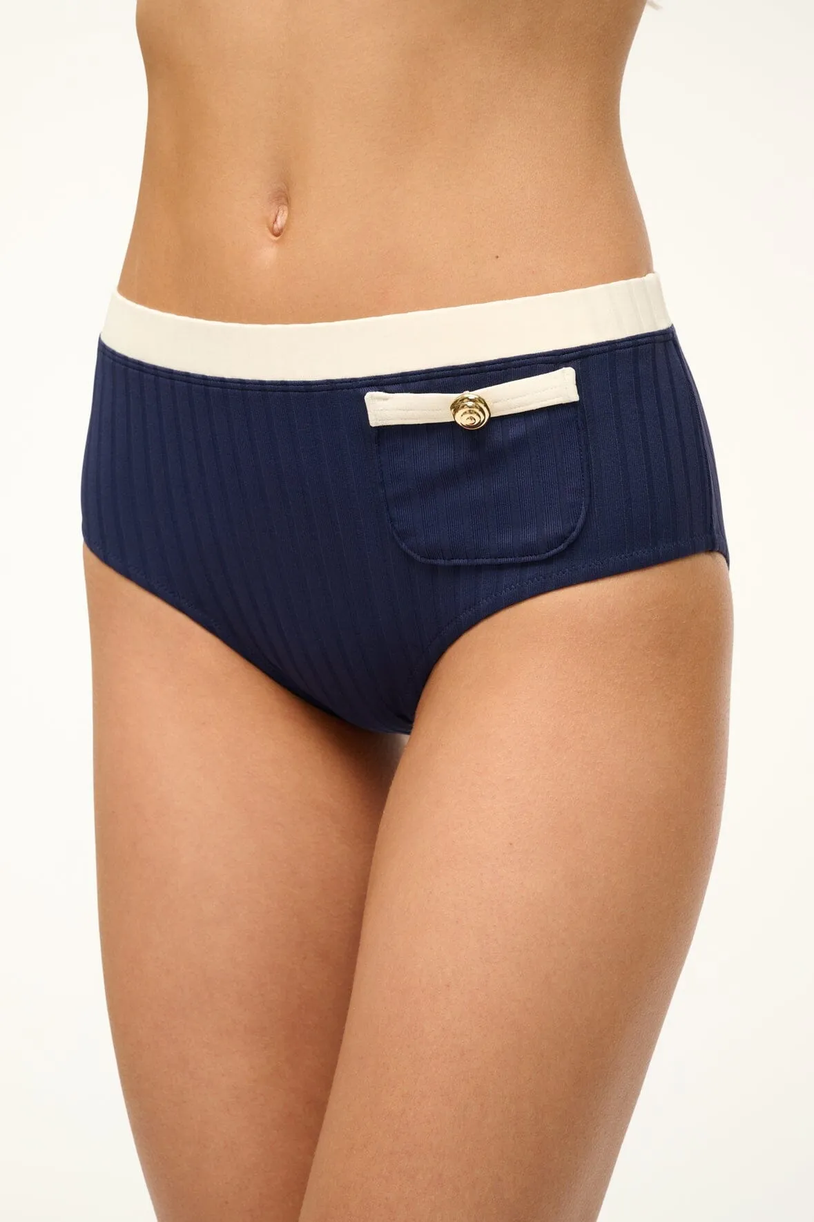 DEVON HIGH RISE BIKINI BOTTOM | NAVY IVORY sold by STAUD product image thumbnail 5