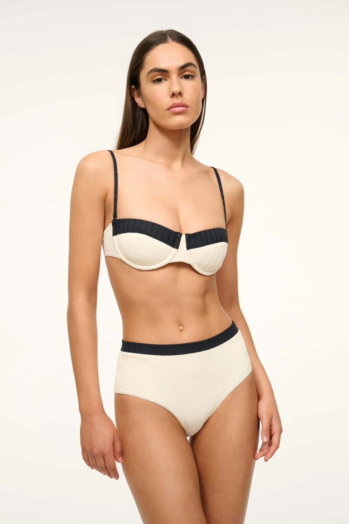 JO BALCONETTE BIKINI TOP | IVORY BLACK sold by STAUD