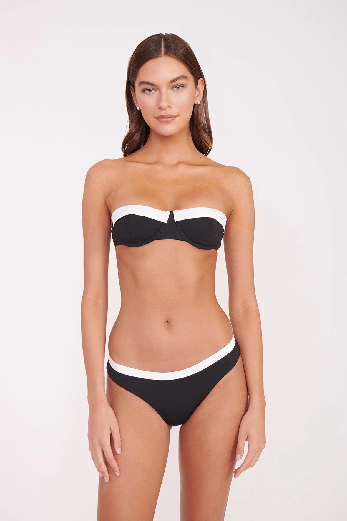 JO BALCONETTE BIKINI TOP | BLACK WHITE sold by STAUD