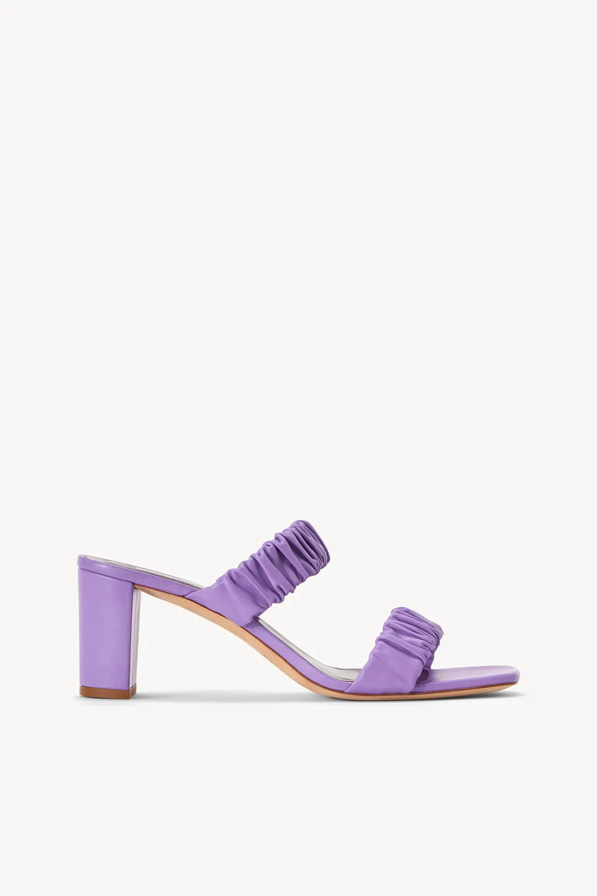 FRANKIE RUCHED SANDAL | LILAC sold by STAUD
