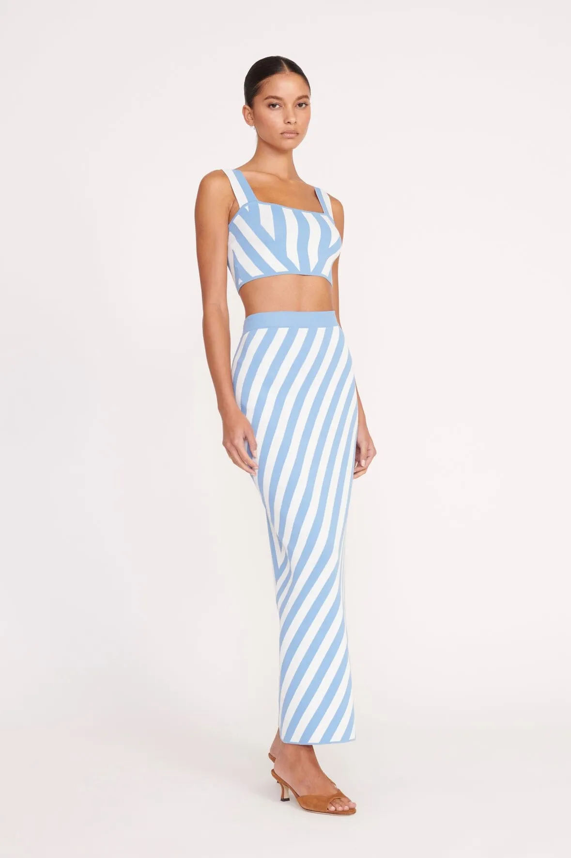 GIOVANNI SKIRT | BLUE SEASHORE STRIPE sold by STAUD