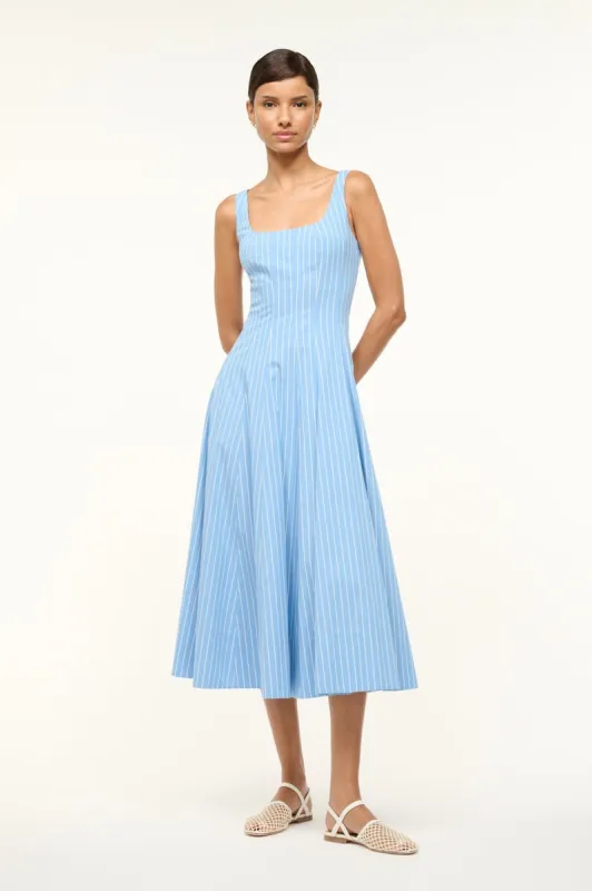 WELLS DRESS | AZURE PINSTRIPE sold by STAUD