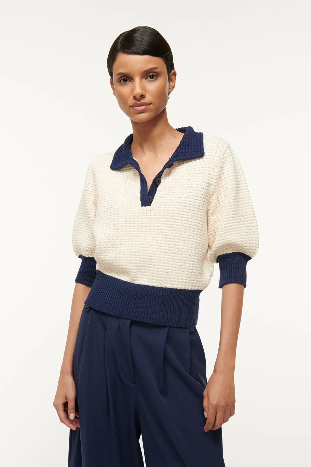 ALTEA SWEATER | IVORY NAVY sold by STAUD