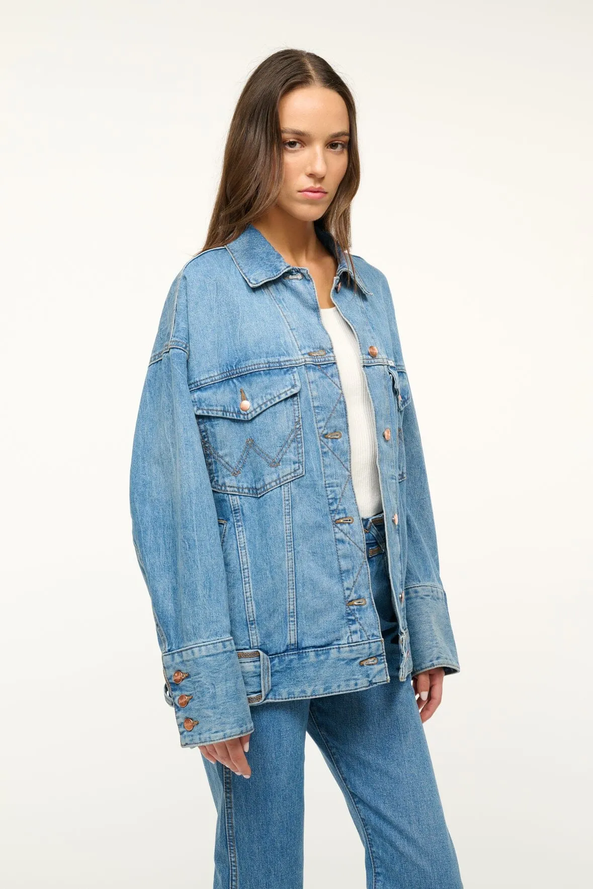 STAUD + WRANGLER THE BIGGEST JEAN JACKET | MID BLUE sold by STAUD product image thumbnail 3