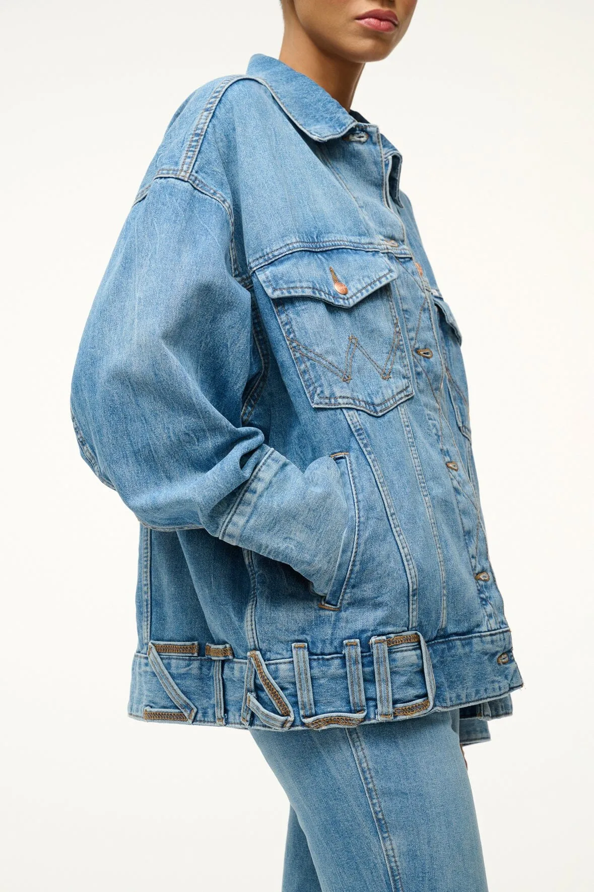STAUD + WRANGLER THE BIGGEST JEAN JACKET | MID BLUE sold by STAUD product image thumbnail 5