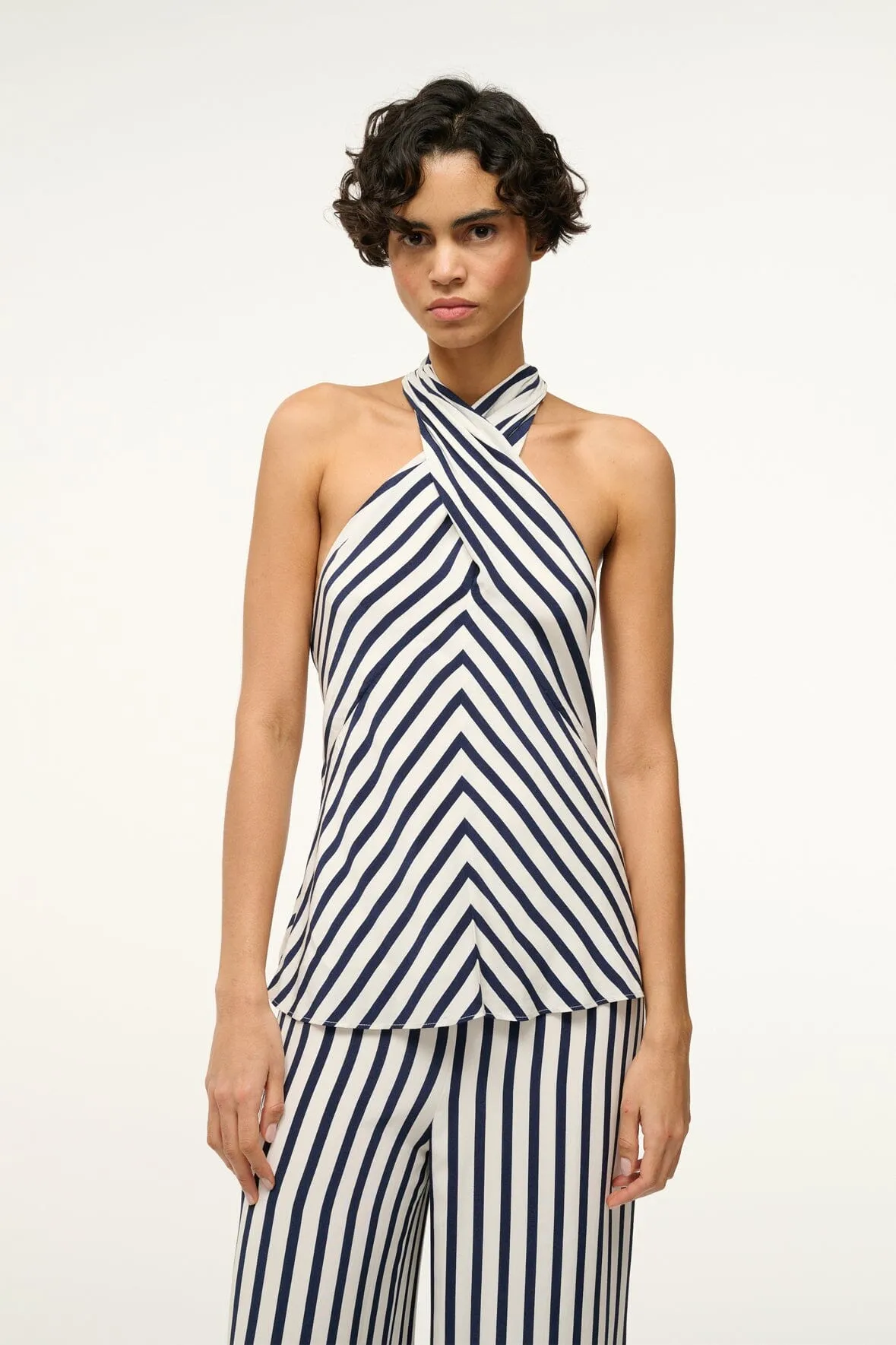 DAWN TOP | WHITE NAVY STRIPE sold by STAUD