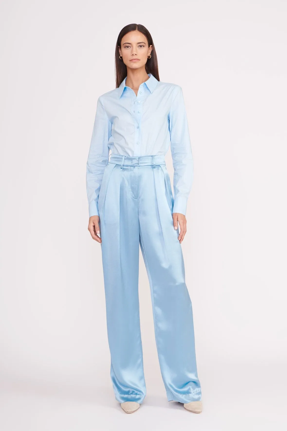 LUISA PANT | FRENCH BLUE SATIN sold by STAUD