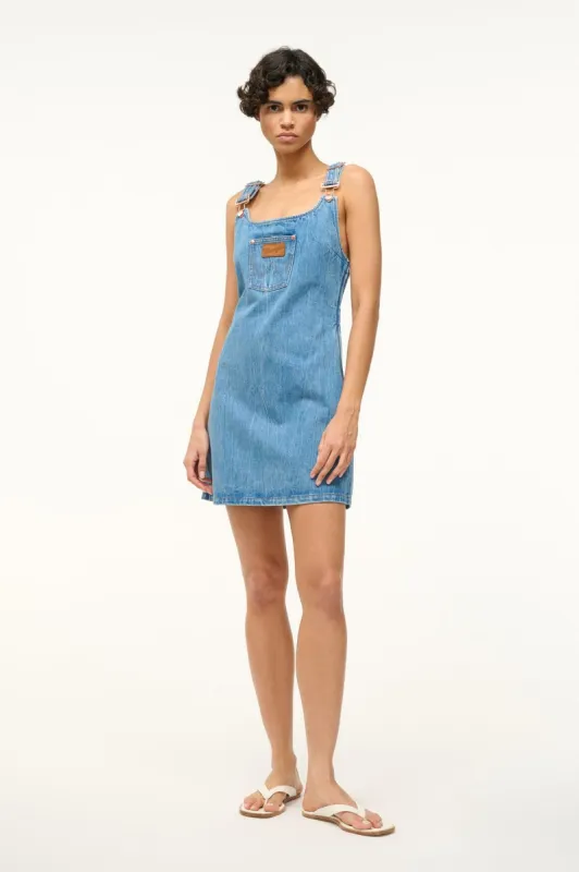 STAUD + WRANGLER THE OVERALL DRESS | MID BLUE sold by STAUD