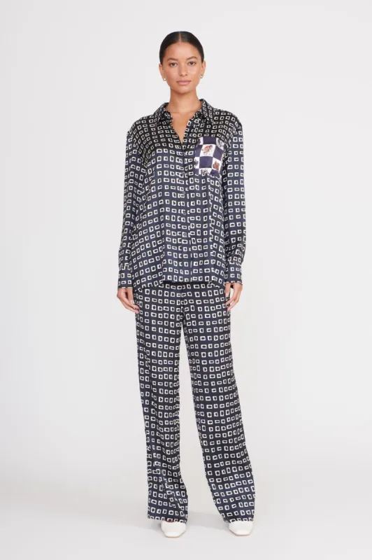 ZACH PANT | NAVY GEOSCAPE sold by STAUD