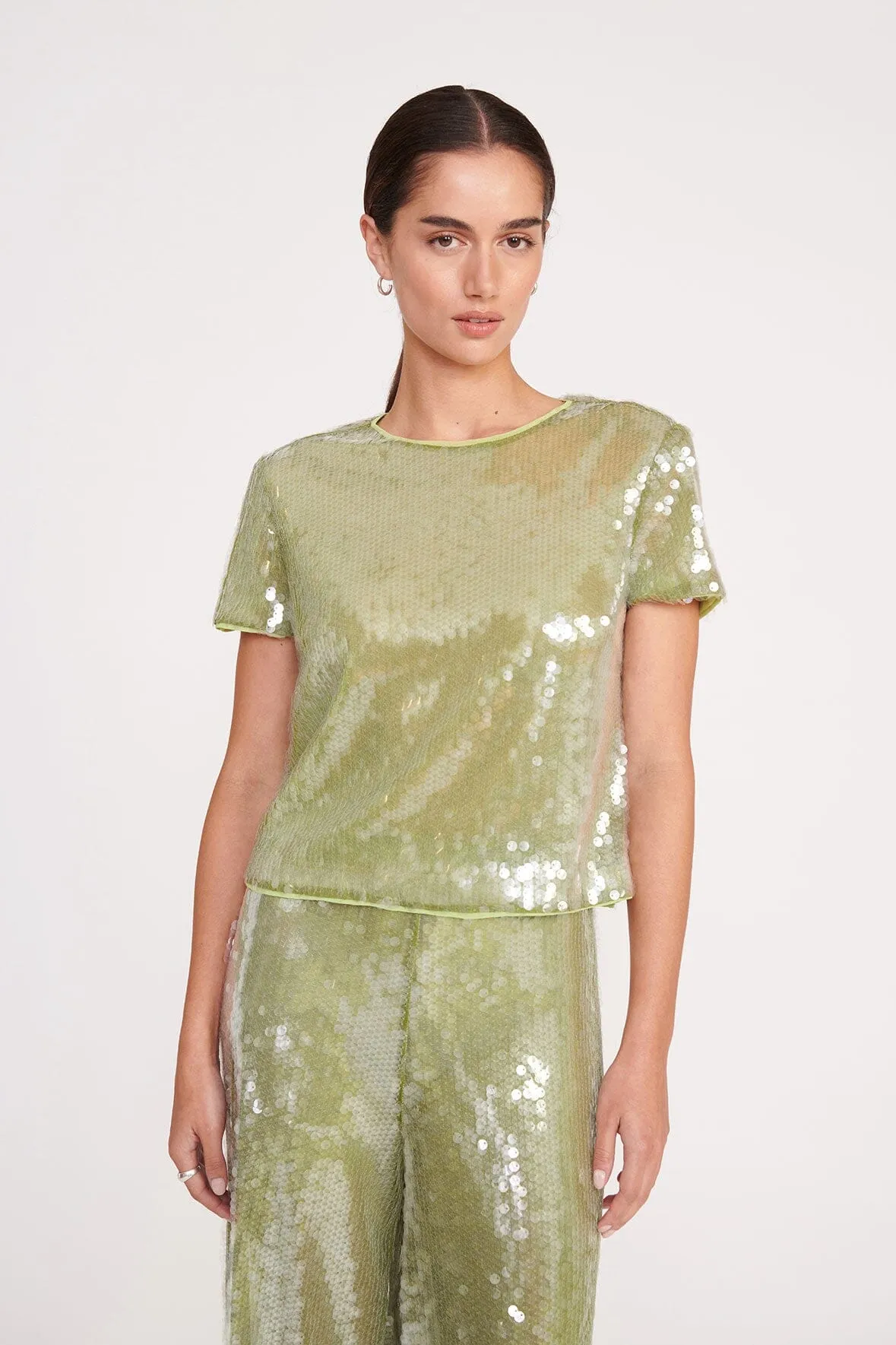 LUKE PANT | GARDEN MOSS SEQUINS sold by STAUD product image thumbnail 3