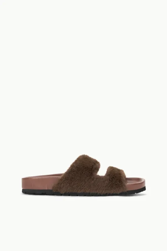 CYPRUS FAUX FUR SLIDE | MAHOGANY sold by STAUD