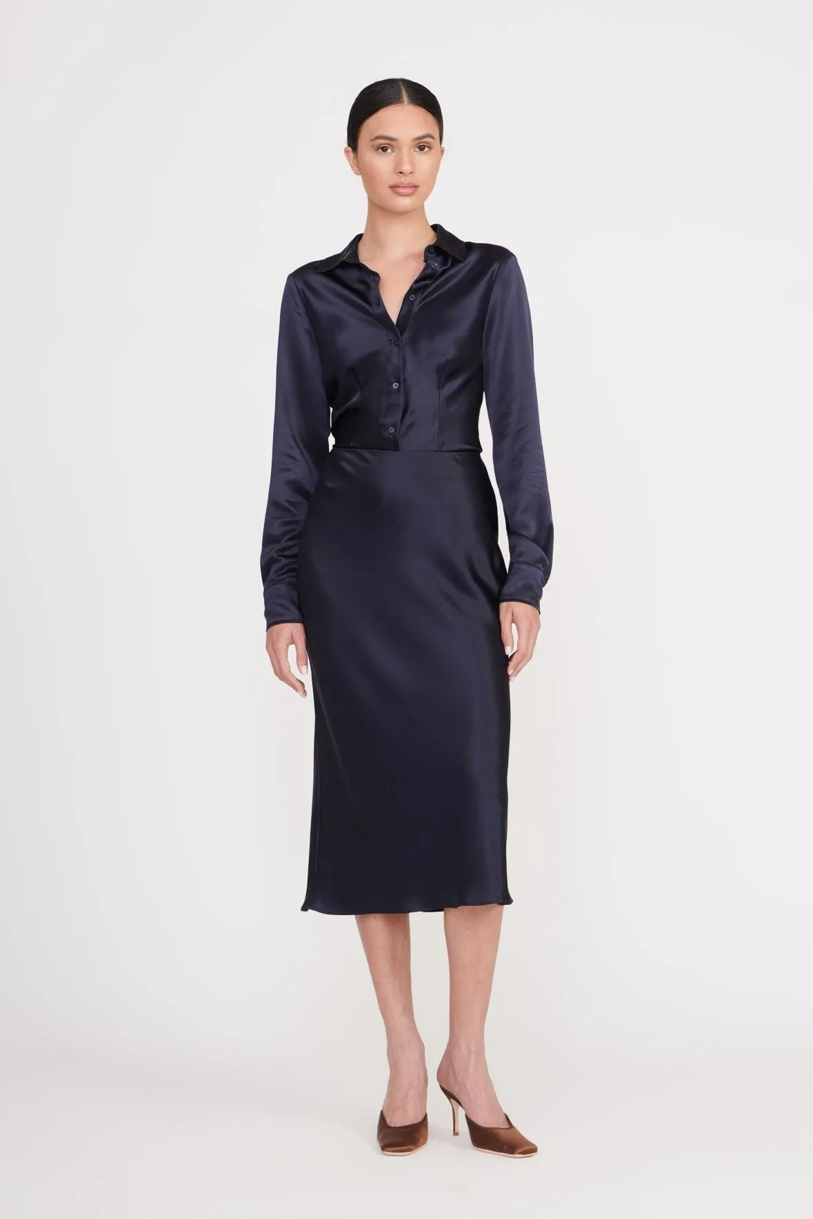 ANGELA SKIRT | NAVY sold by STAUD