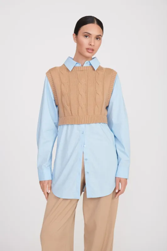 COOPER TOP | CAMEL FRENCH BLUE sold by STAUD