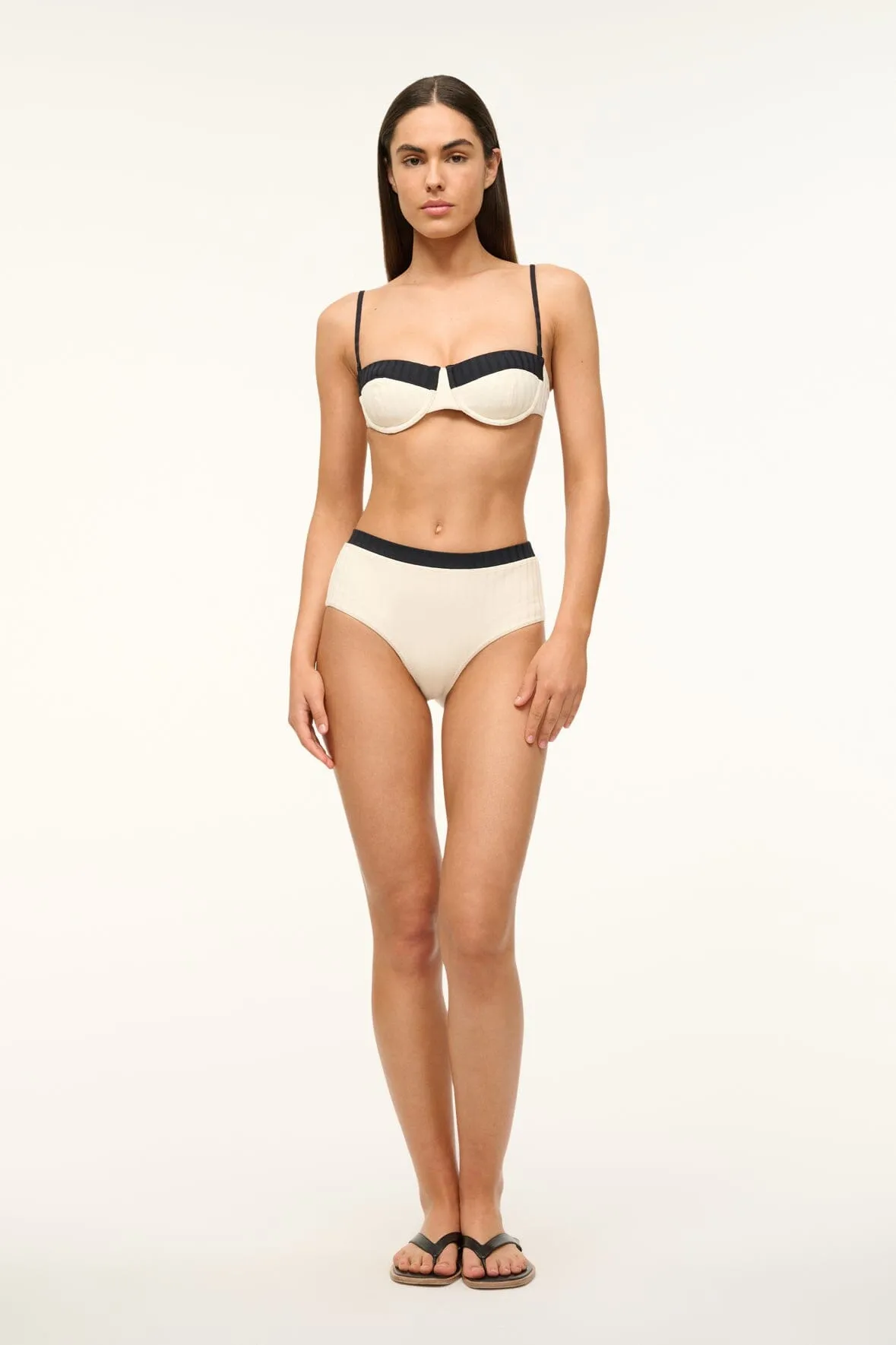 DEVON HIGH RISE BIKINI BOTTOM | IVORY BLACK sold by STAUD