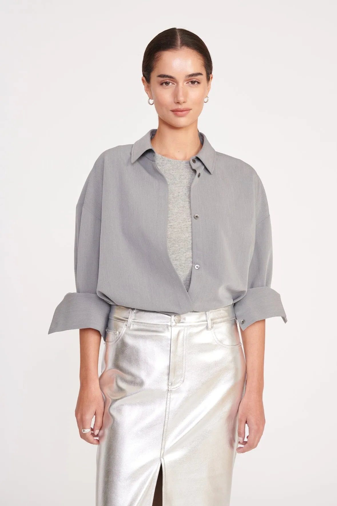 COLTON SHIRT | HEATHER GREY SUITING sold by STAUD