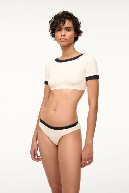 LILY SHORT SLEEVE BIKINI TOP | IVORY BLACK sold by STAUD