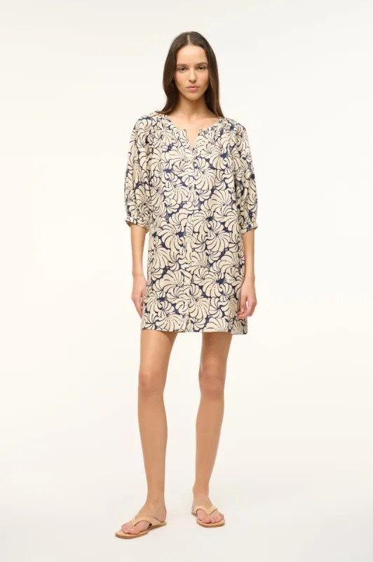 MINI VINCENT DRESS | NAVY SCALLOP BLOCK PRINT sold by STAUD