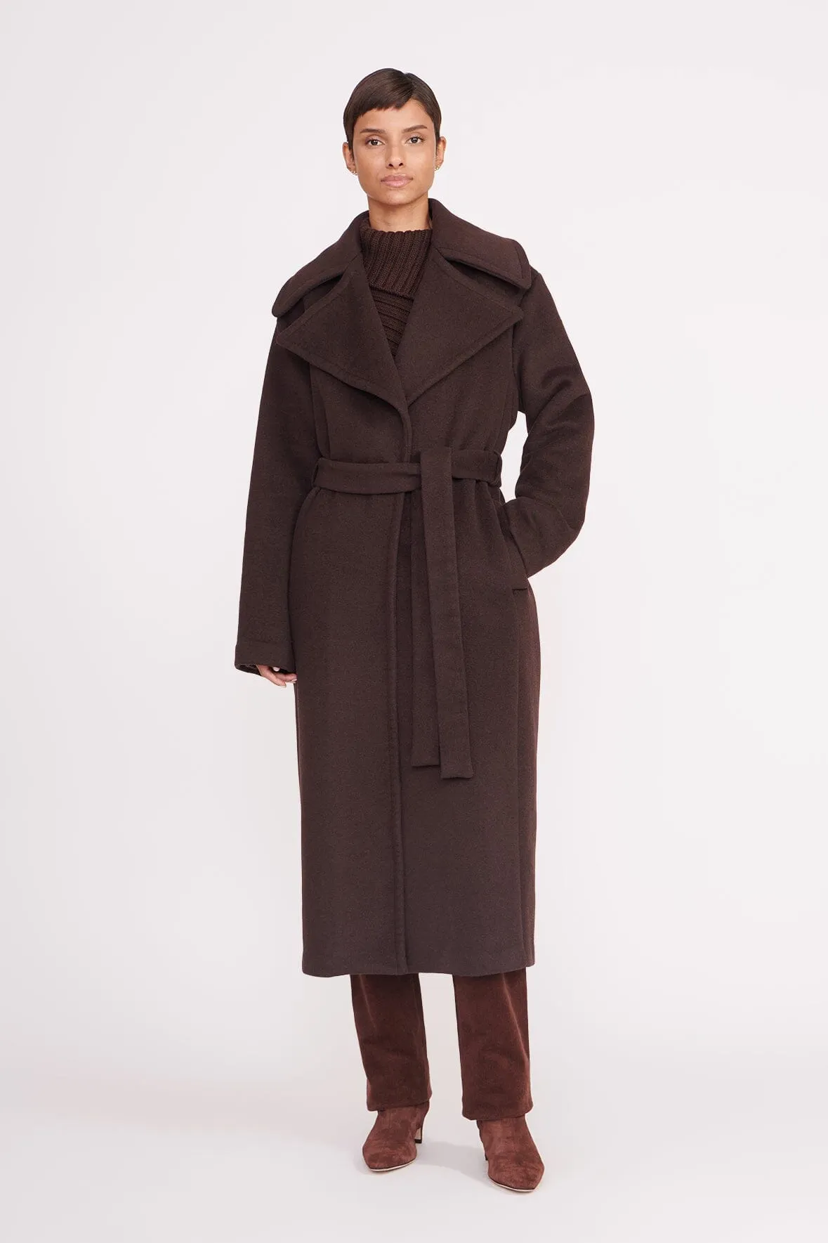 CARVER COAT | DARK CHOCOLATE sold by STAUD