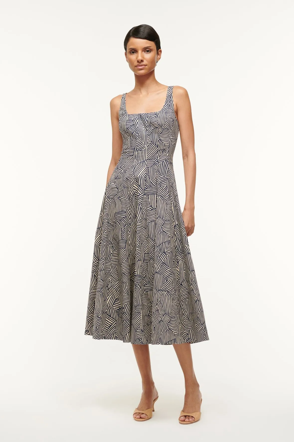 WELLS DRESS | NAVY MOSAIC sold by STAUD