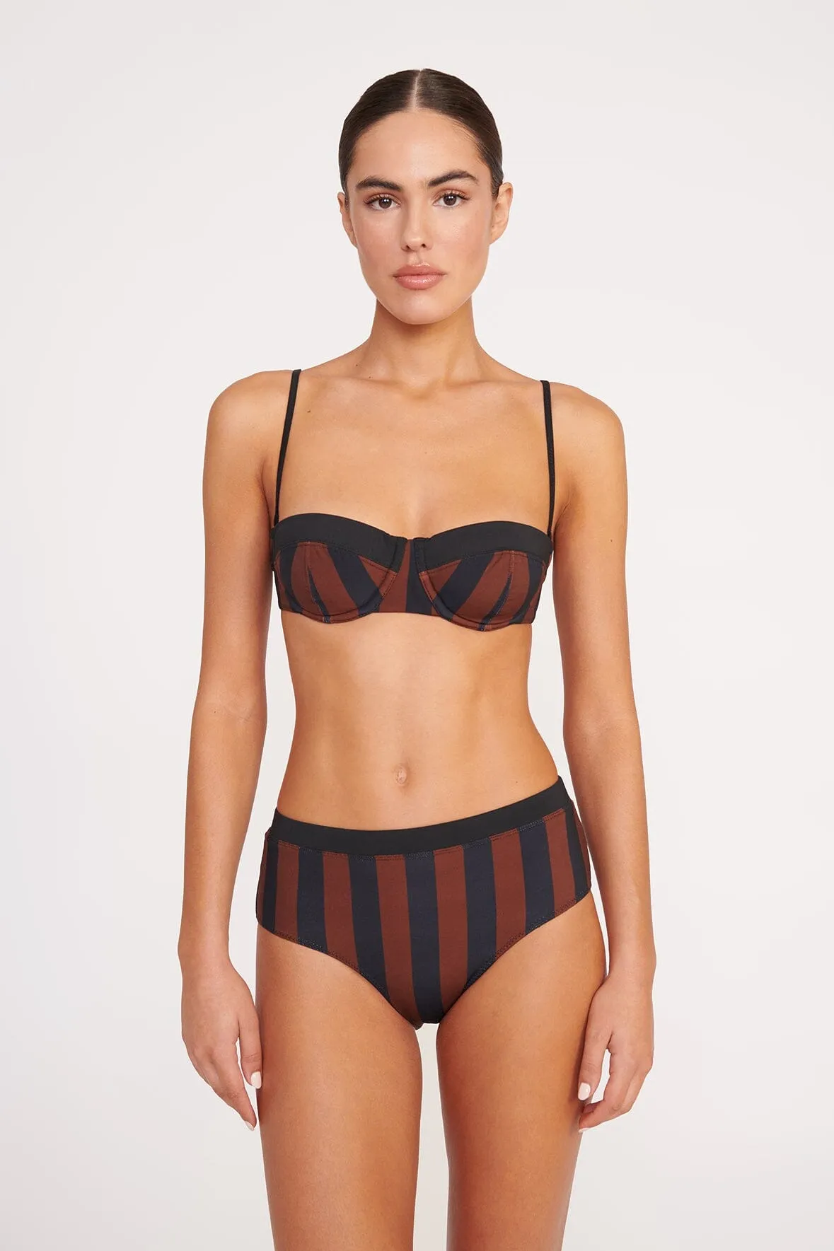 JO BALCONETTE BIKINI TOP | BLACK TAN SEASHORE STRIPE sold by STAUD