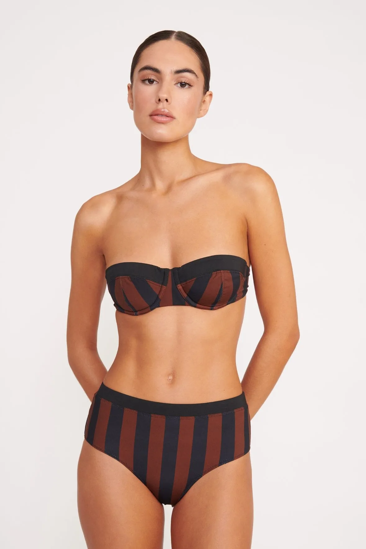 JO BALCONETTE BIKINI TOP | BLACK TAN SEASHORE STRIPE sold by STAUD product image thumbnail 3